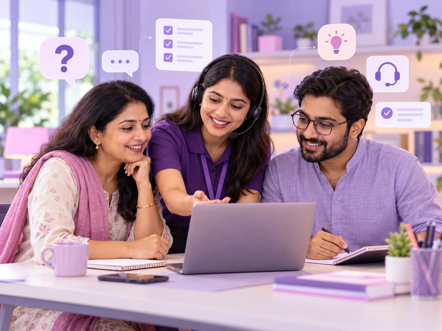 TuitionCorner support specialist helping a parent and a Teacher