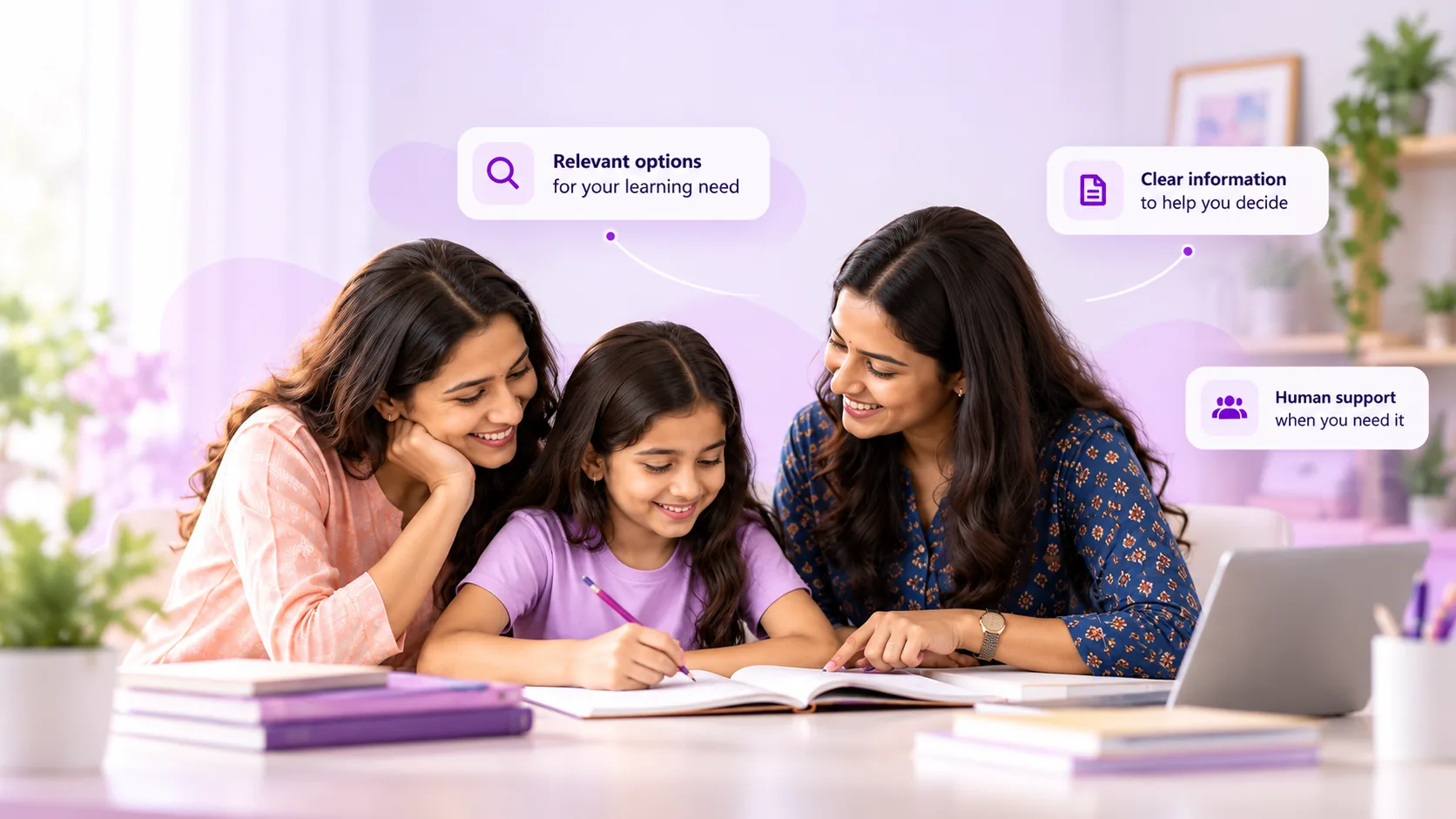 Teacher and parent helping a learner study