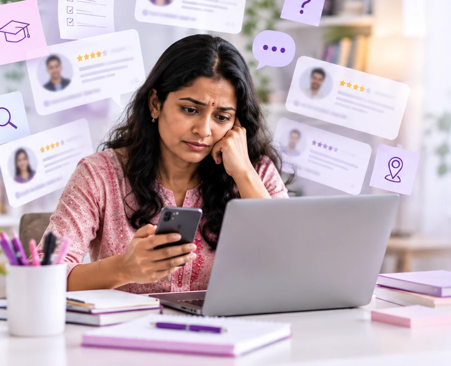 A parent comparing Tutor options on a phone and laptop