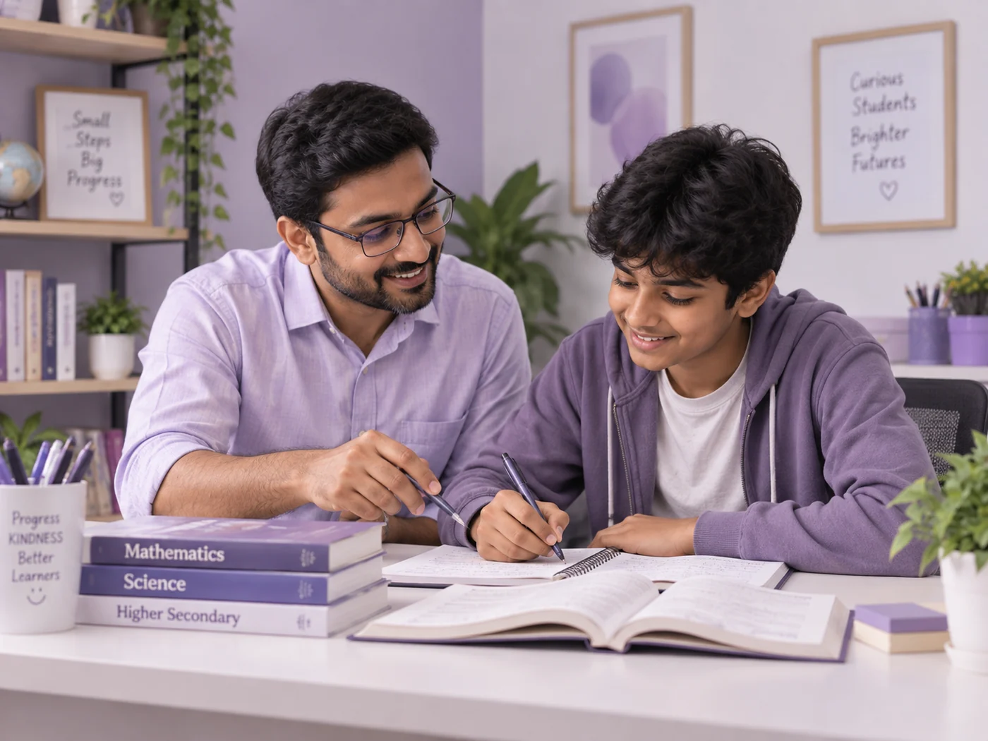 Teacher guiding a student through a lesson